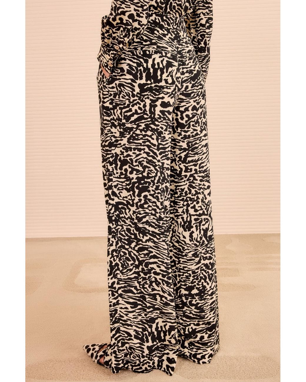 Ulla Johnson Natural Animal Print Wide Leg Silk Trousers