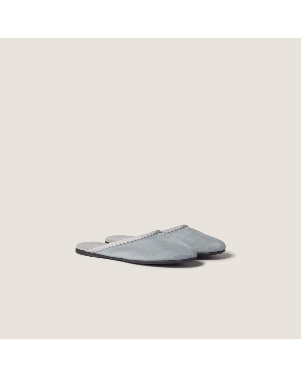 Miu Miu White Mesh Fabric Slippers