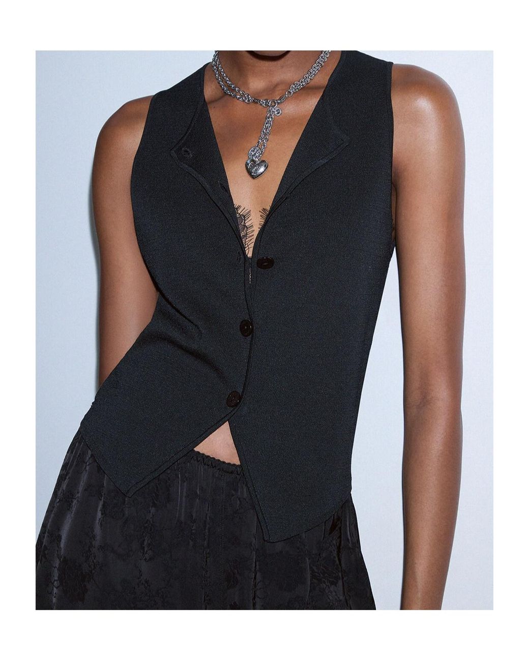 Liu Jo Black Lace-Panel Button-Fastening Waistcoat