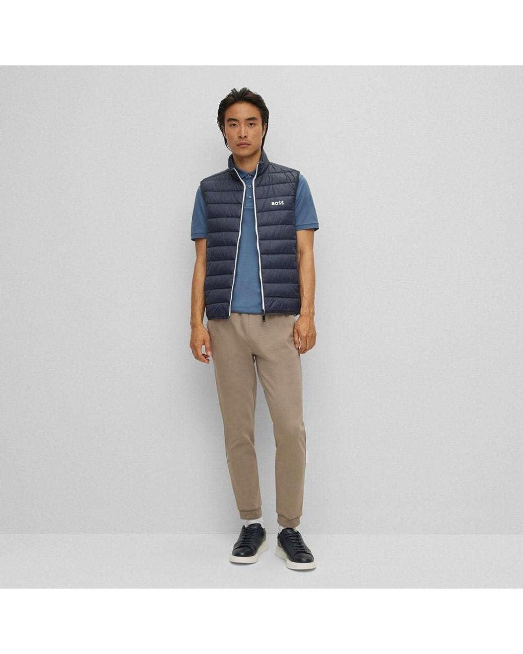 Boss Blue Water-Repellent Logo-Printed Zipped Gilet for men