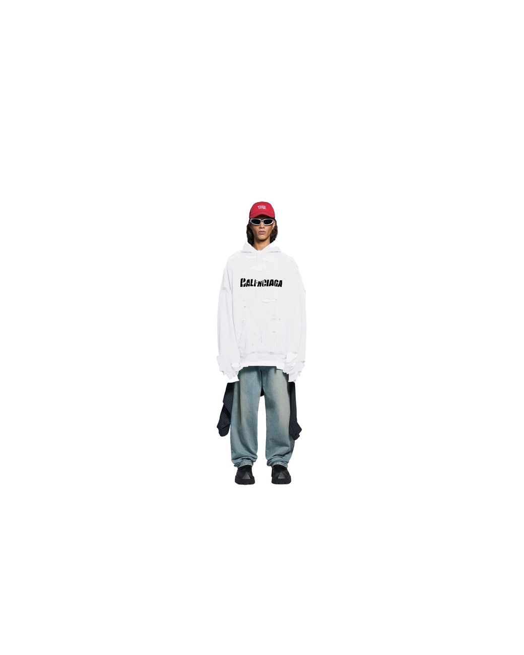 Balenciaga White Hoodie Caps Destroyed for men