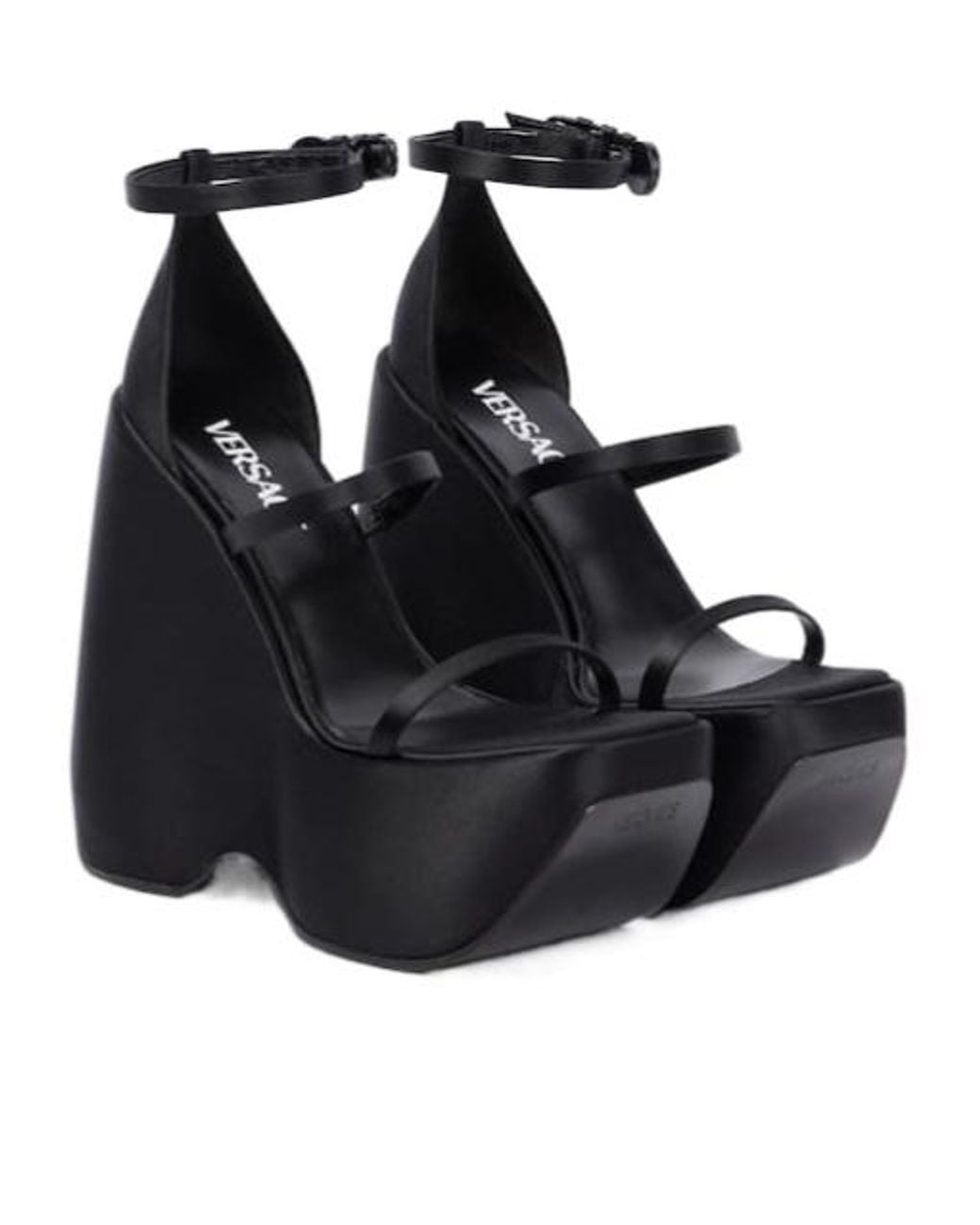 Versace Black Buckle-Detail Platform Sandals