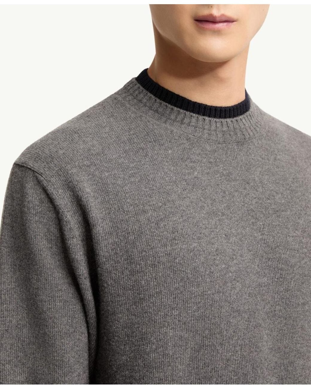 Moncler Gray Leather Logo Wool Cashmere Blend Sweater for men