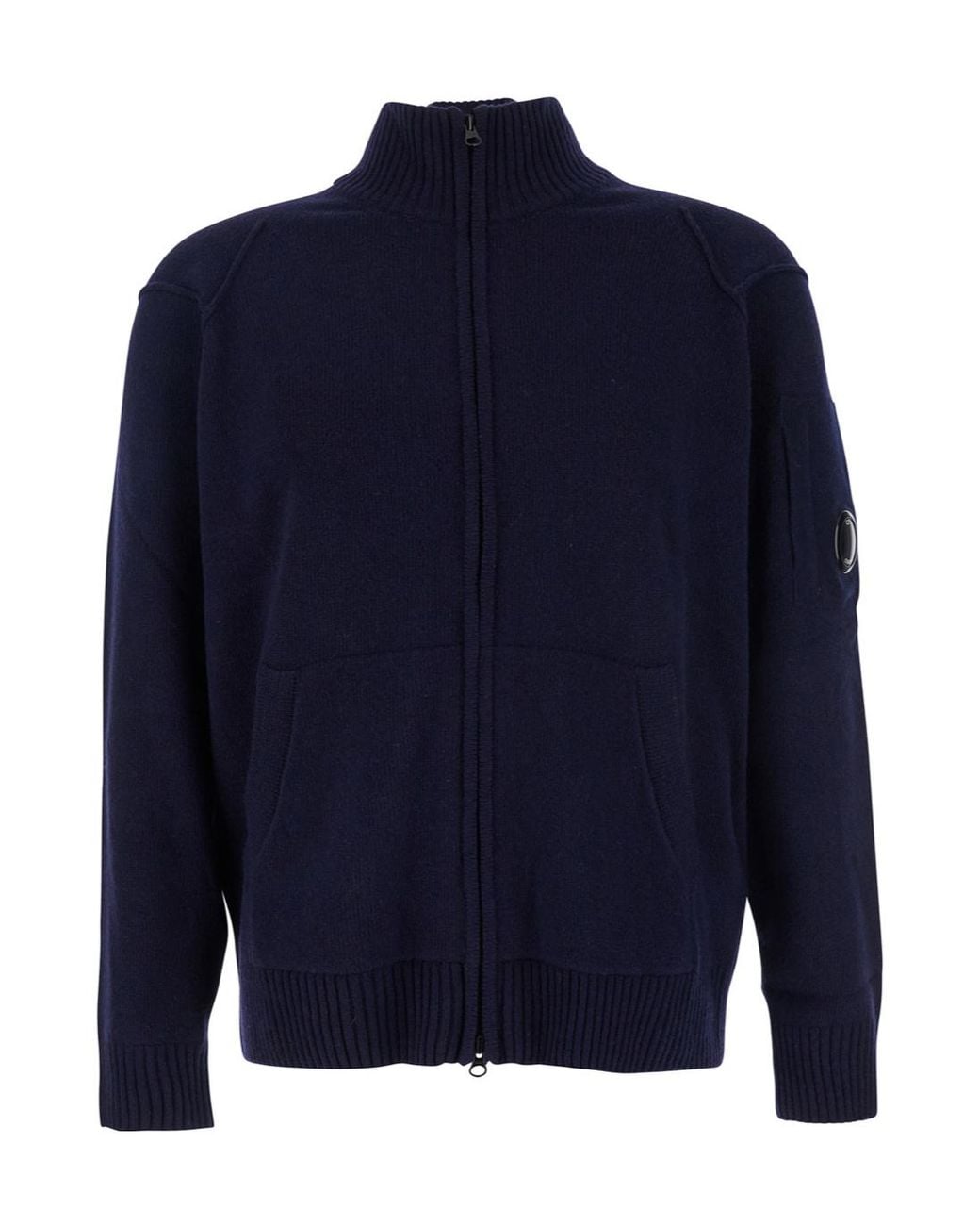 C P Company Blue High Neck Logo Plaque Jacket for men