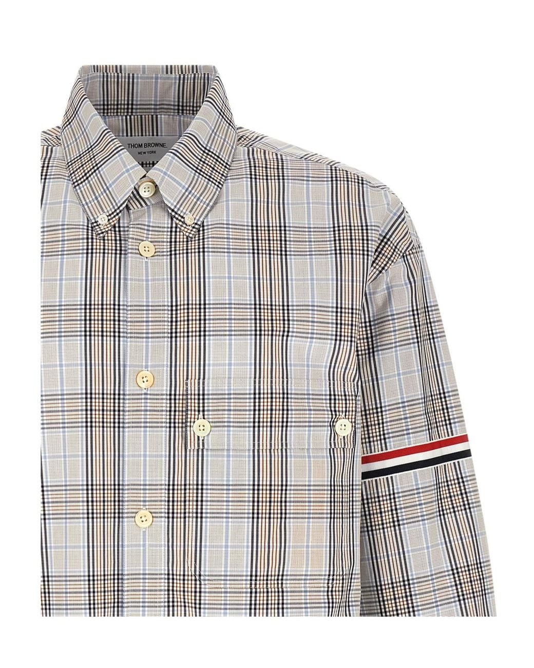 Thom Browne Gray Oversized Plaid Armband Shirt for men