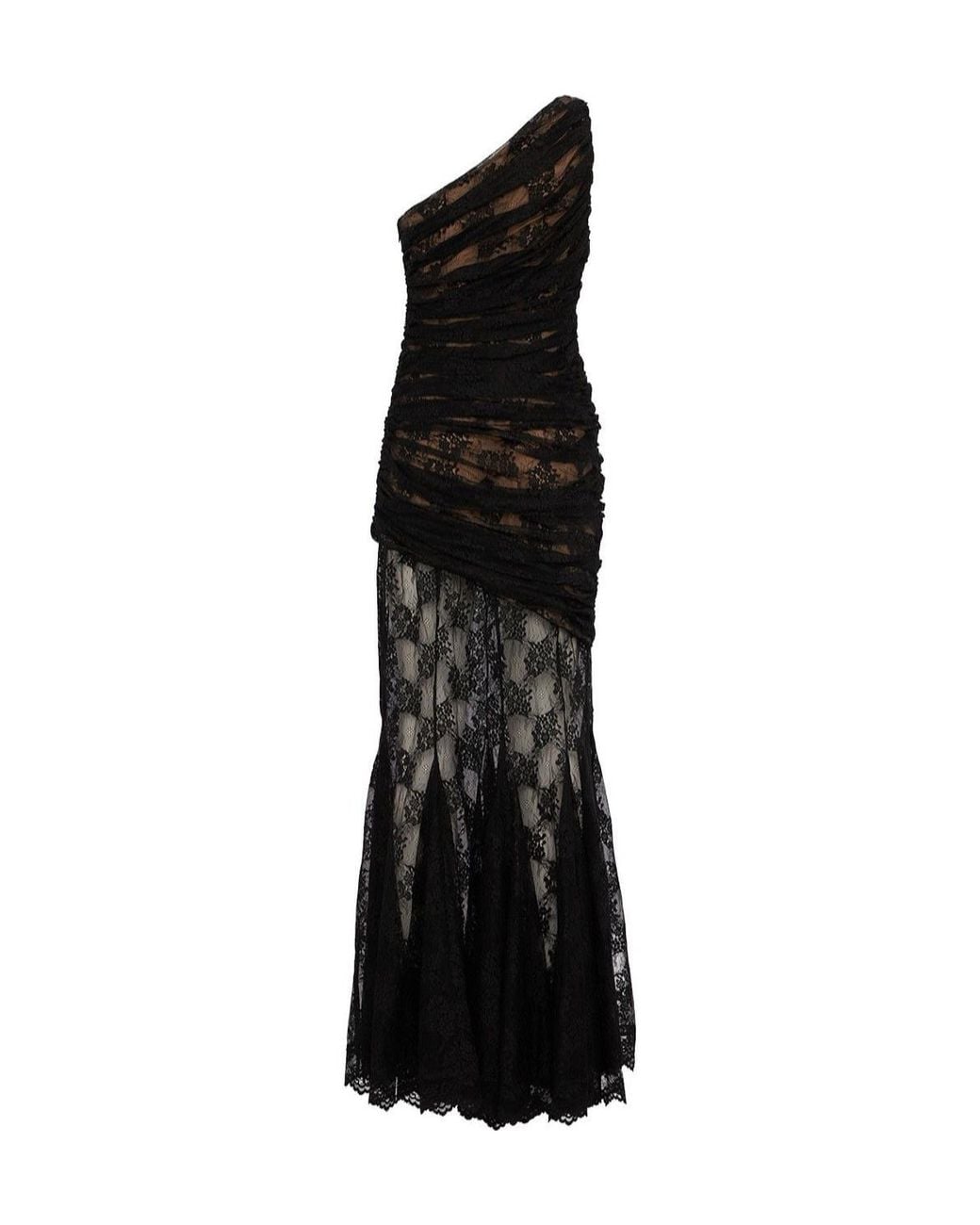 GIUSEPPE DI MORABITO Black One Shoulder Draped Lace Long Dress