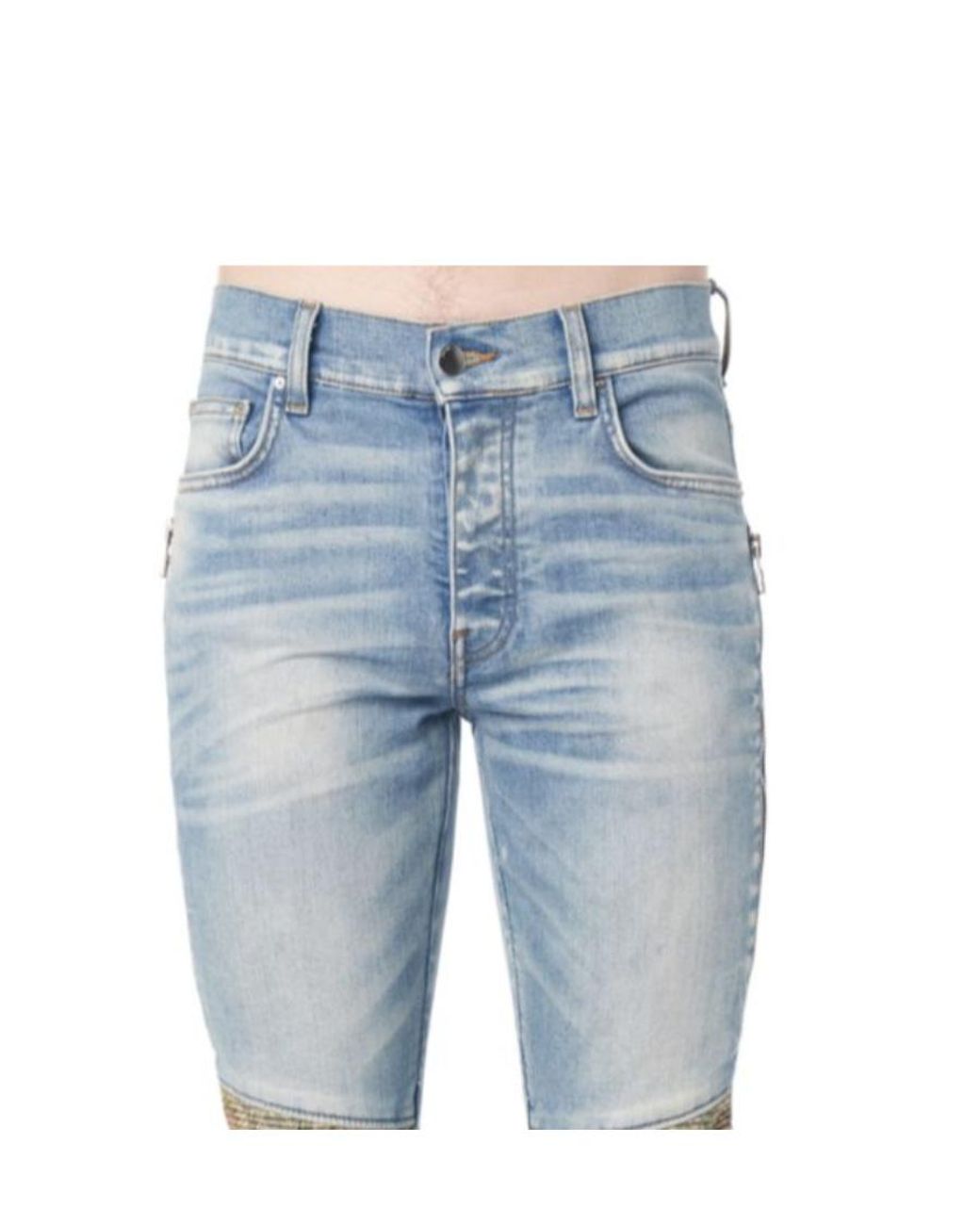 Amiri Blue Paisley-Patch Skinny Jeans for men