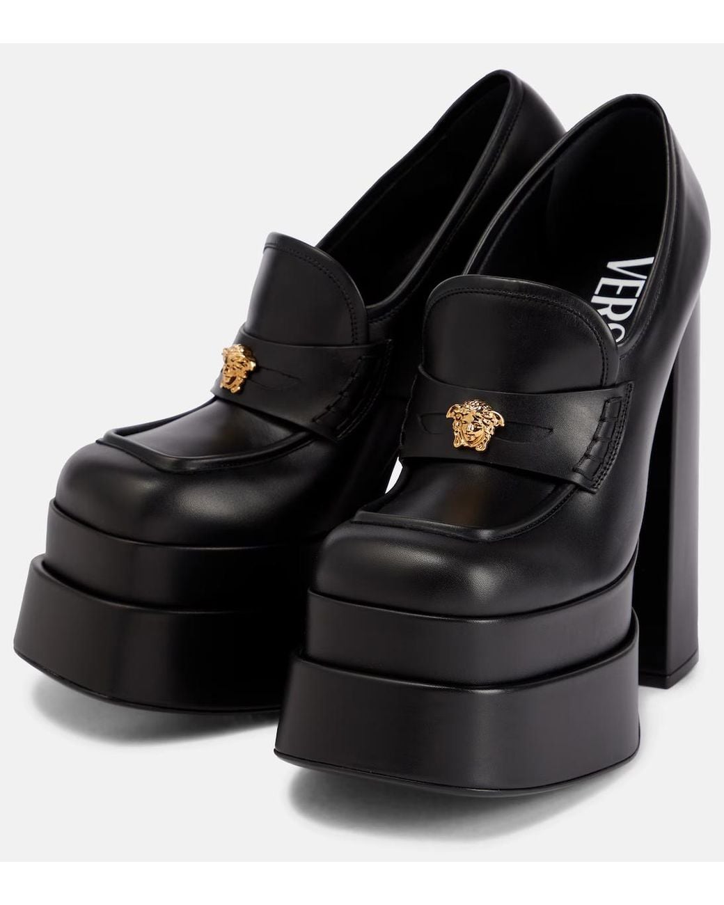 Versace Black Aevitas Leather Platform Loafer Pumps