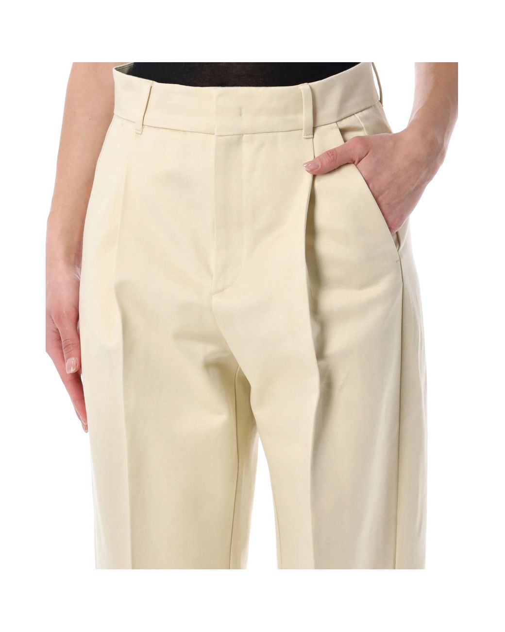 Soeur Natural Graham Pleated Wide-Leg Pants