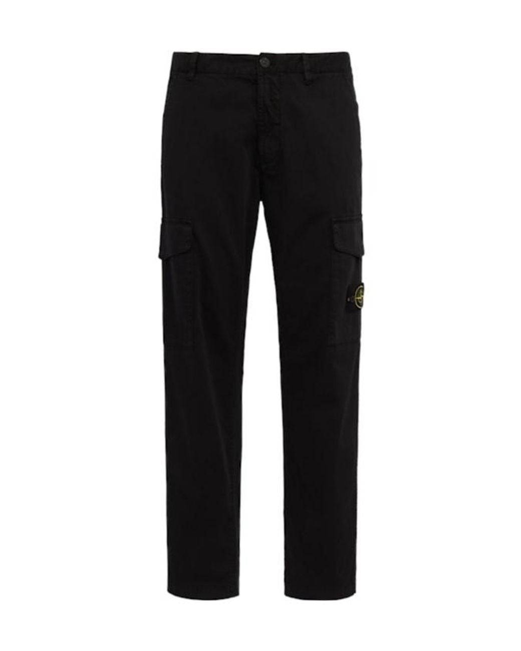 Stone Island Black Logo Cotton Regular Pants for men