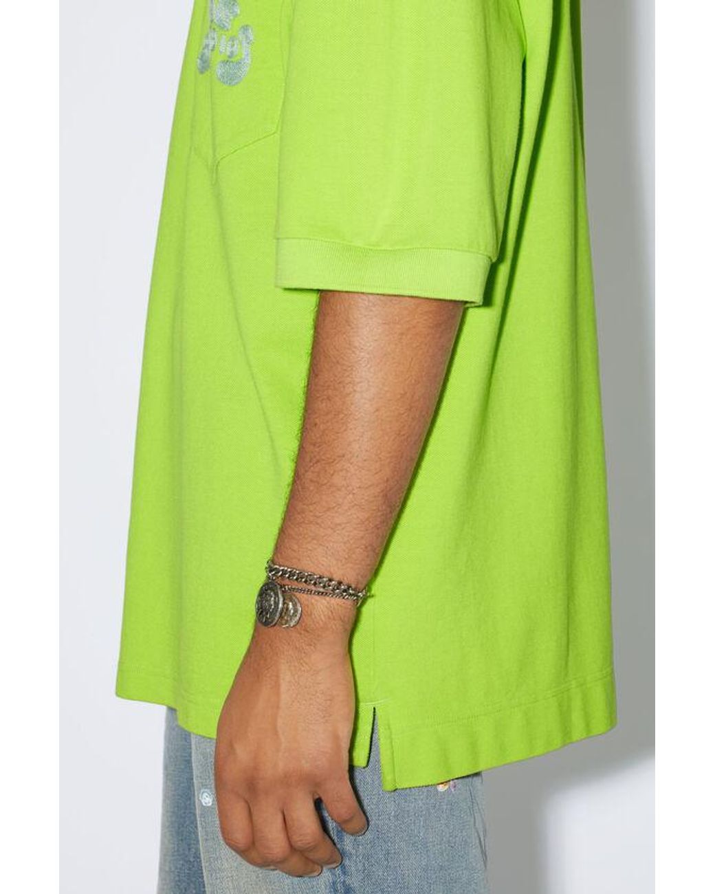 Acne Green Logo Embroidered Polo Shirt for men