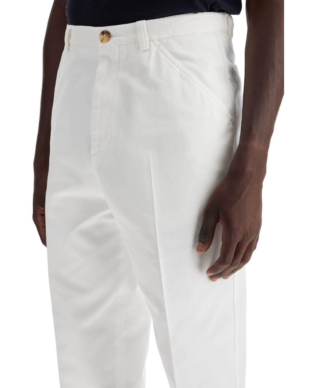 Brunello Cucinelli White Straight-Leg Twill Gabardine Trousers for men