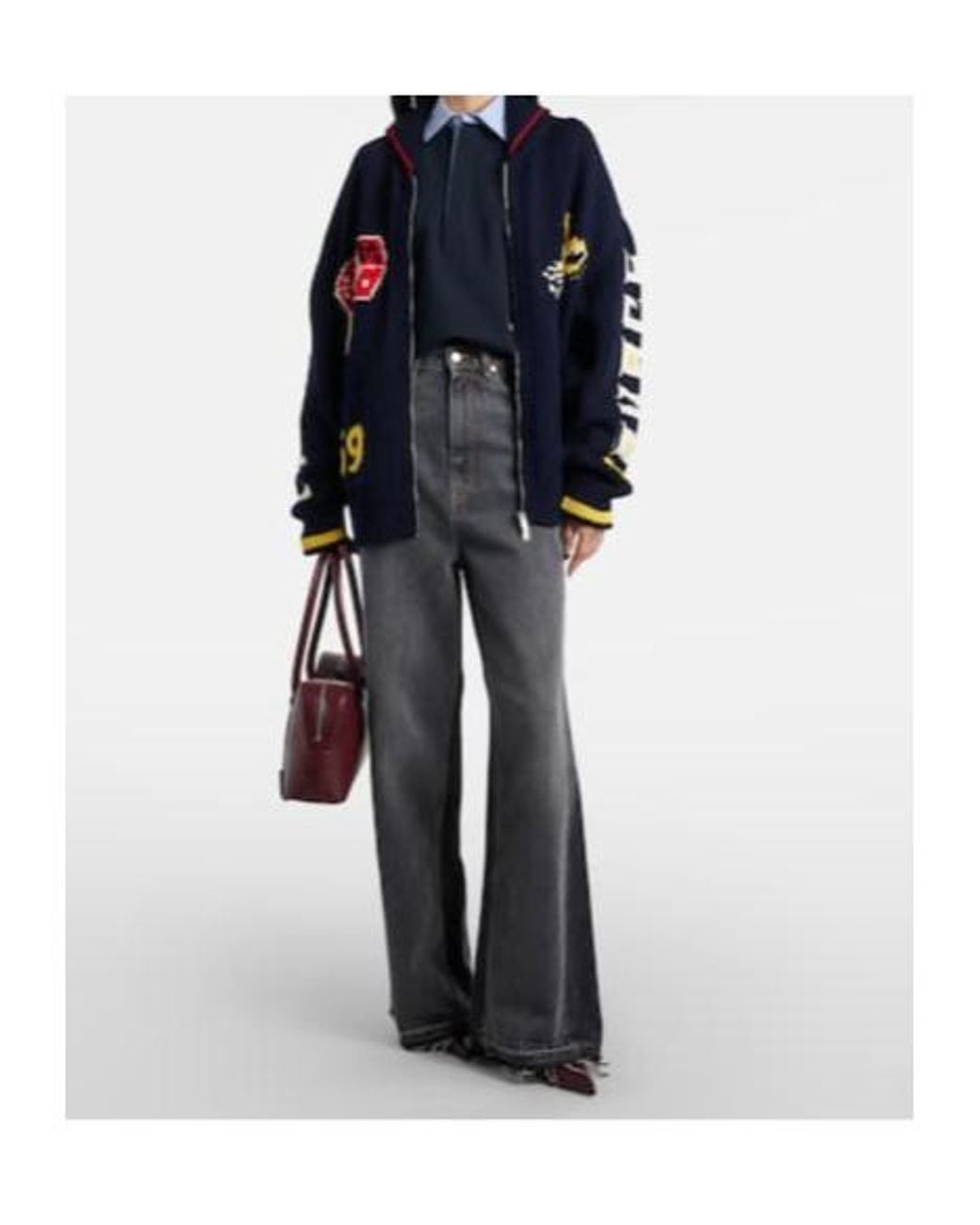 Stella McCartney Blue Intarsia Cotton Zip-Up Cardigan
