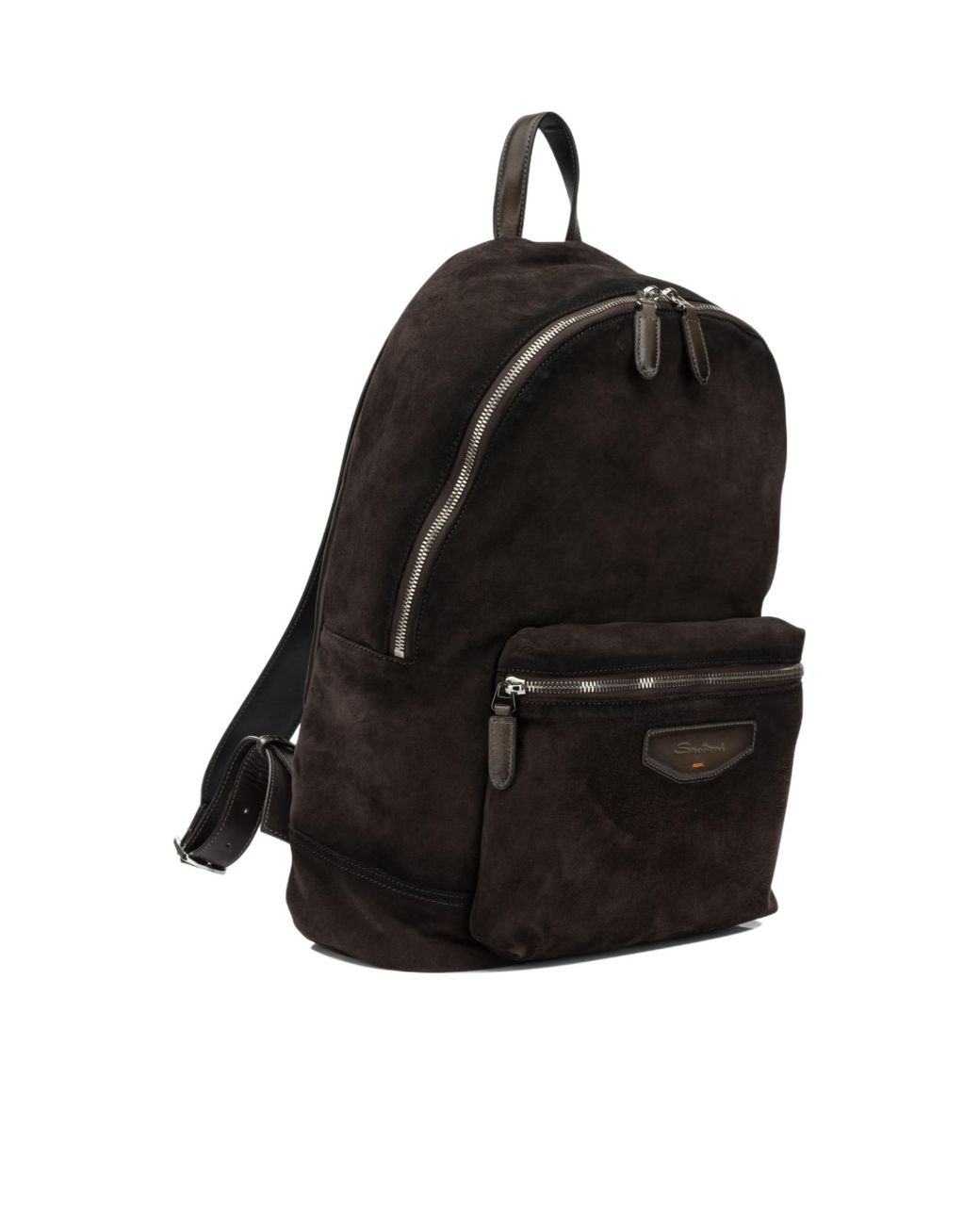 Santoni Black Suede Zip Backpack for men