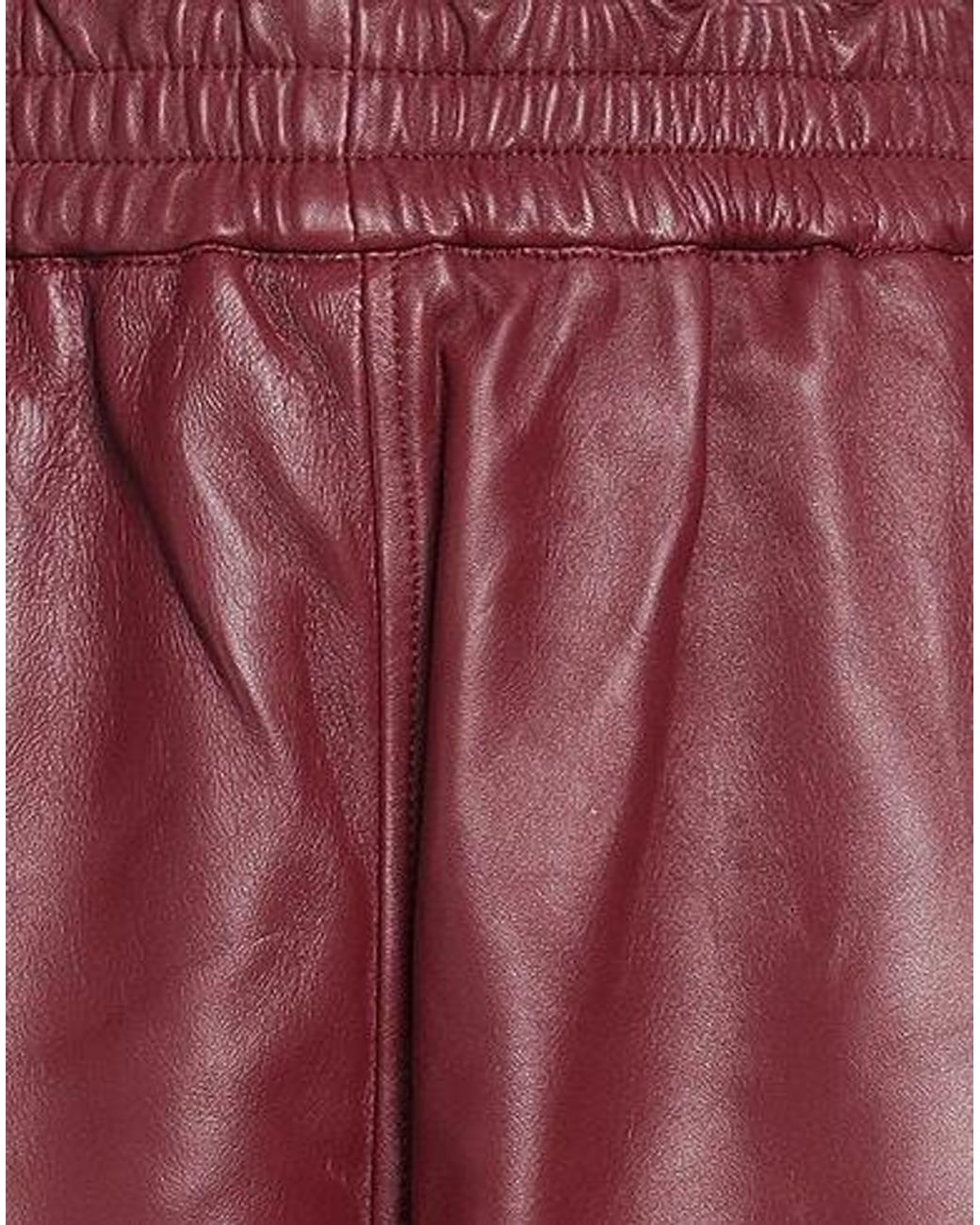 Marni Red Solid-Color Leather Wide-Leg Pants