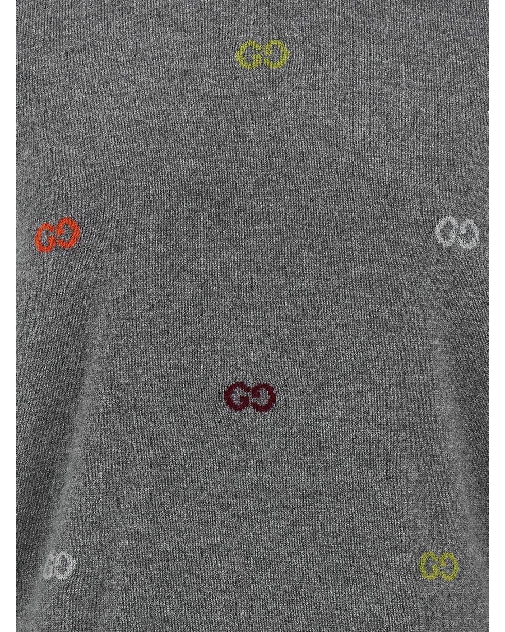 Gucci Gray Logo Intarsia Knit Jumper for men