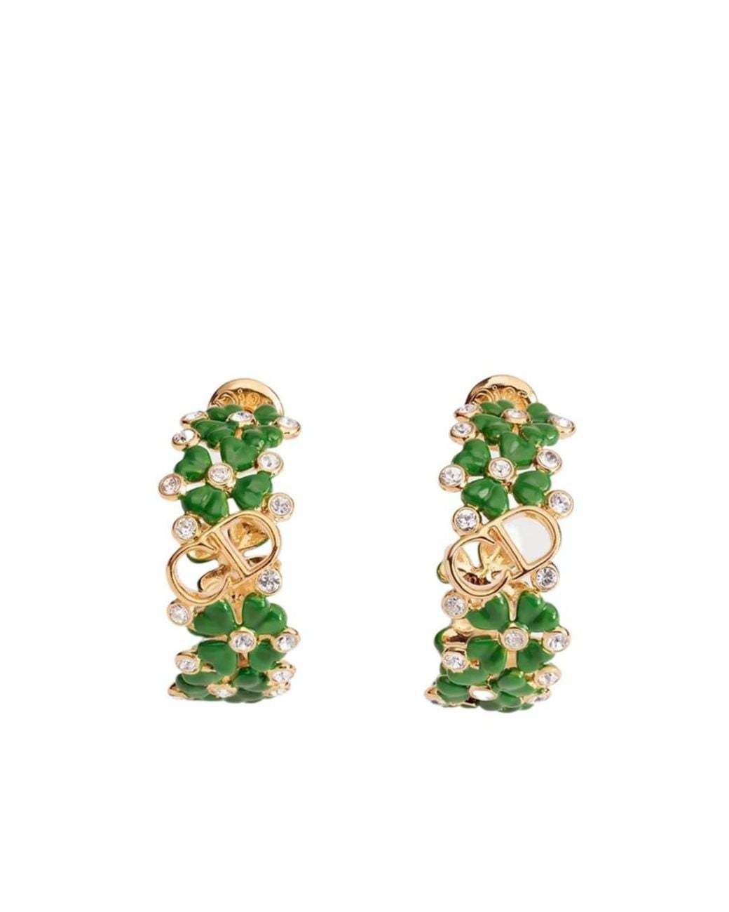 Dior Green Clover Garden Hoop Earrings
