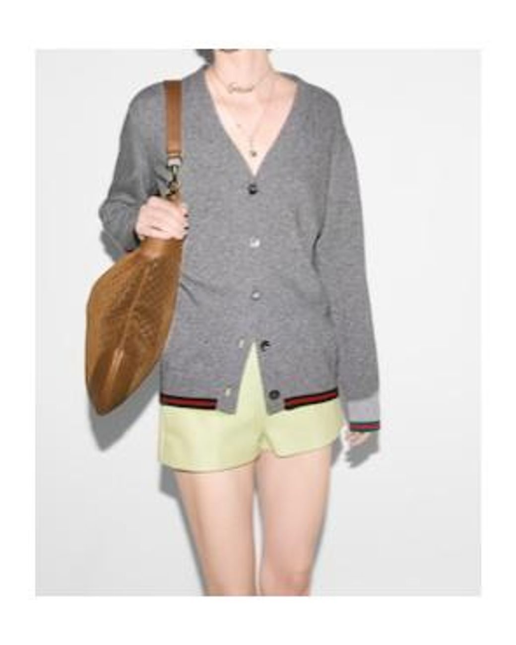 Gucci Gray Wool And Cashmere Cardigan With Web Detail