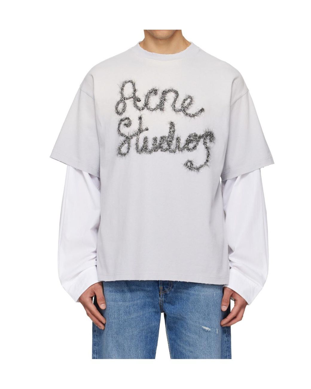 Acne White Layered Logo T-Shirt for men