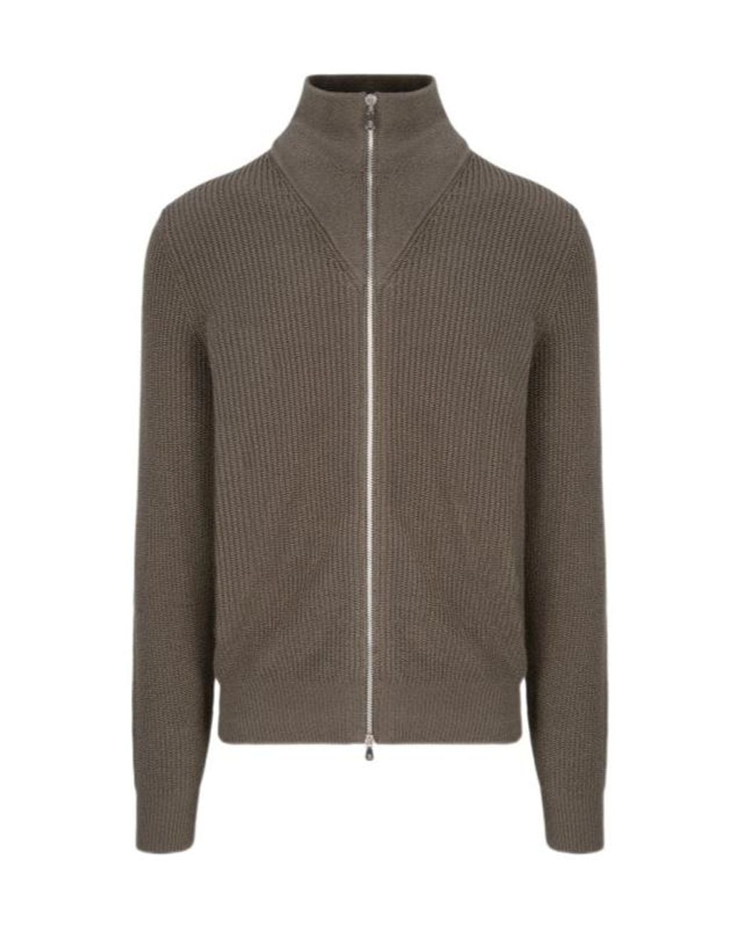Brunello Cucinelli Brown Long-Sleeve Knit Top for men