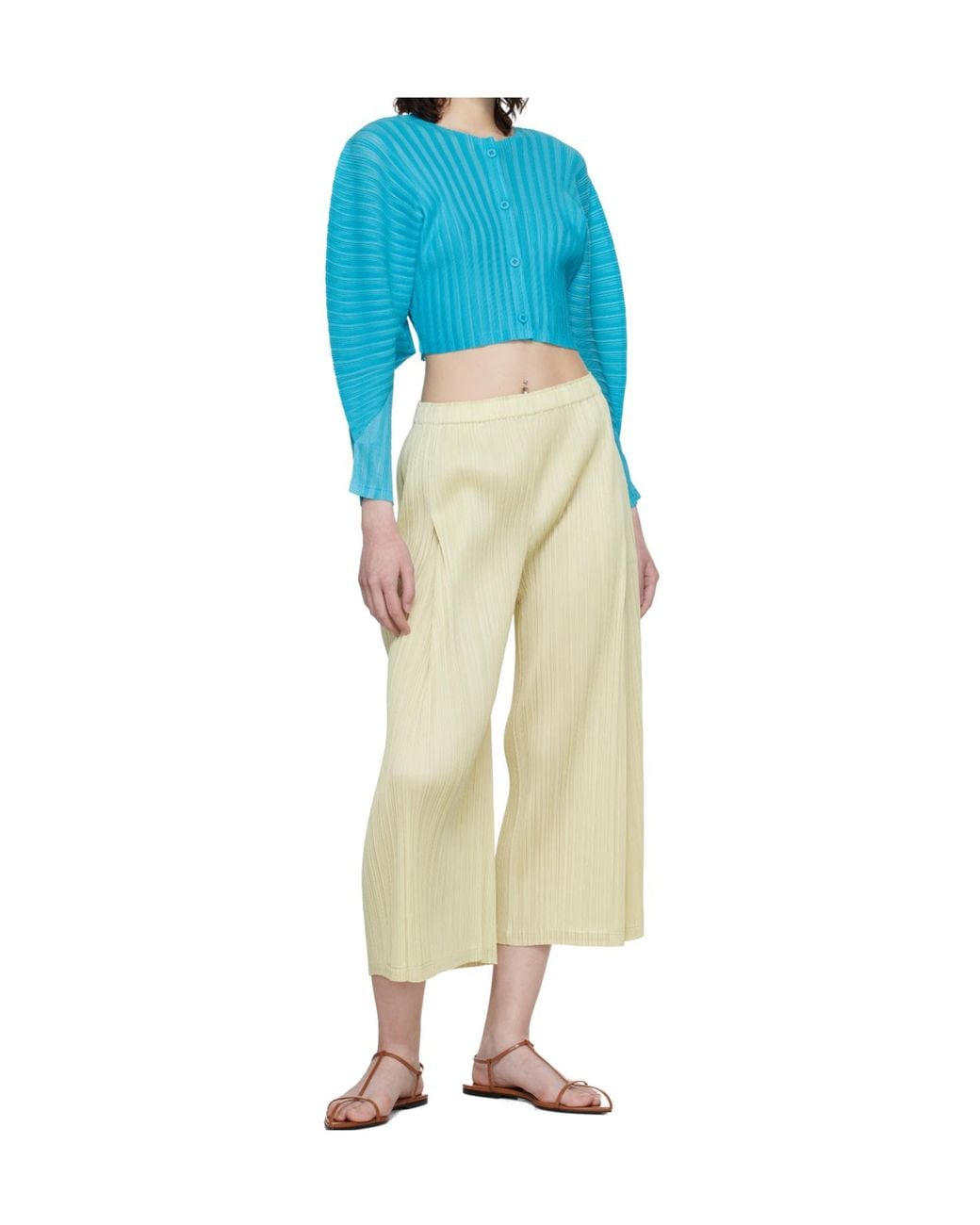 Pleats Please Issey Miyake Blue Pleated Knit Cardigan