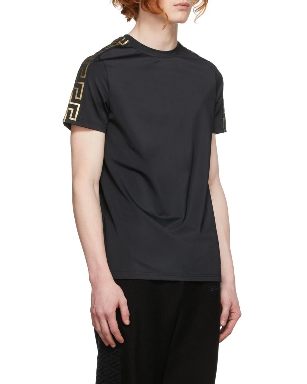 Versace Black La Greca-Print Short-Sleeve T-Shirt for men