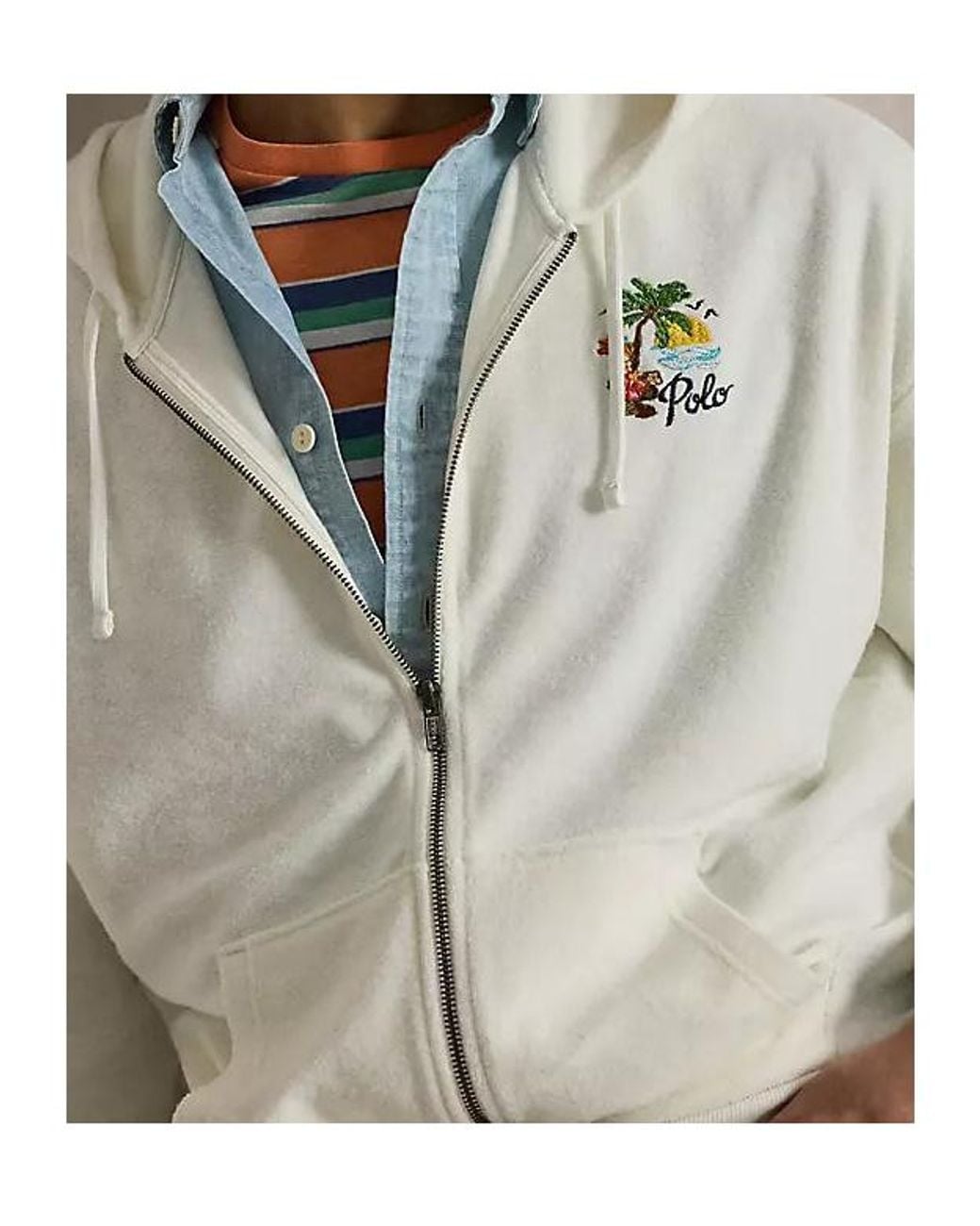 Polo Ralph Lauren White Embroidered Zip-Up Hoodie for men