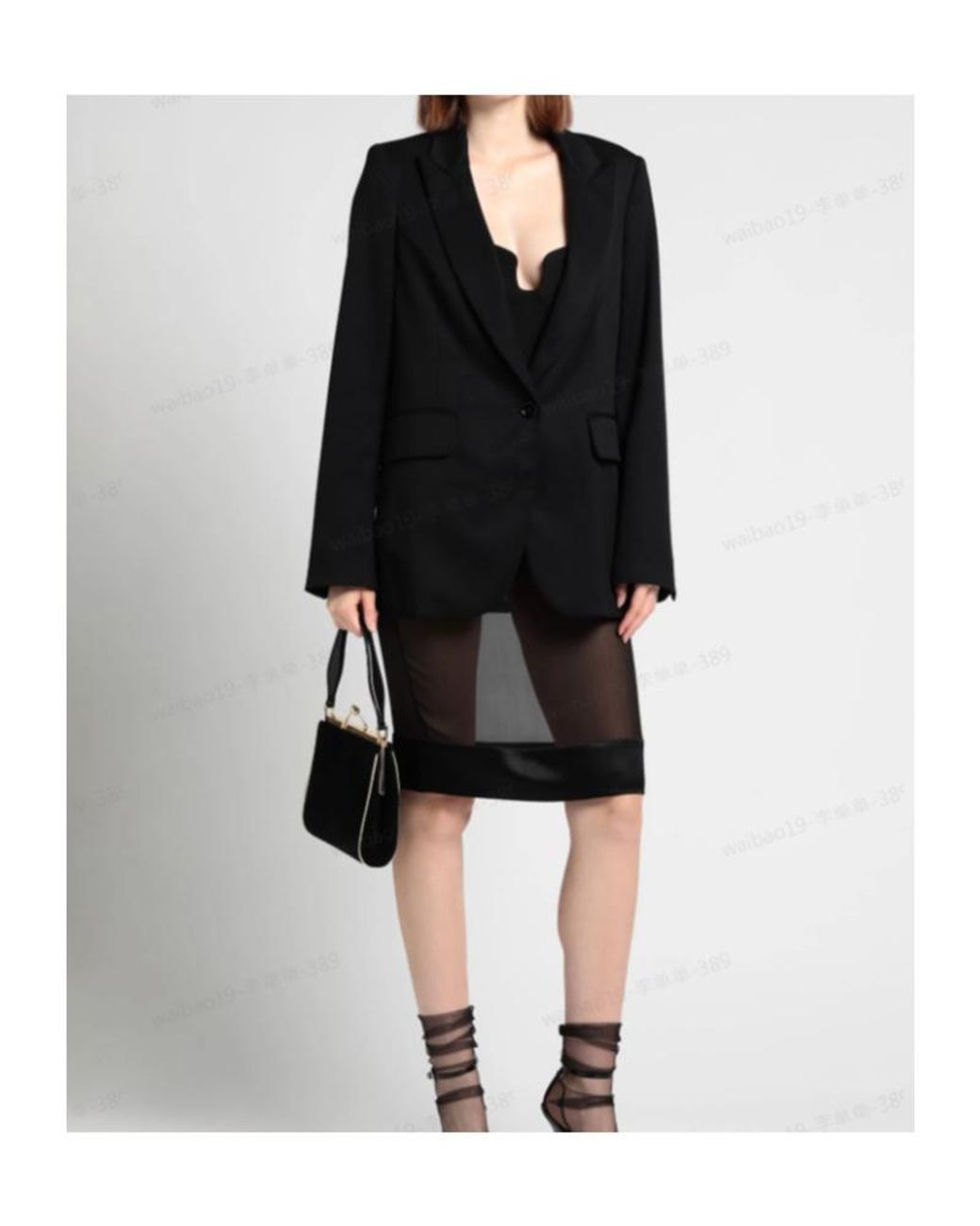 Saint Laurent Black Solid Color Satin Skirt With Leather Panels