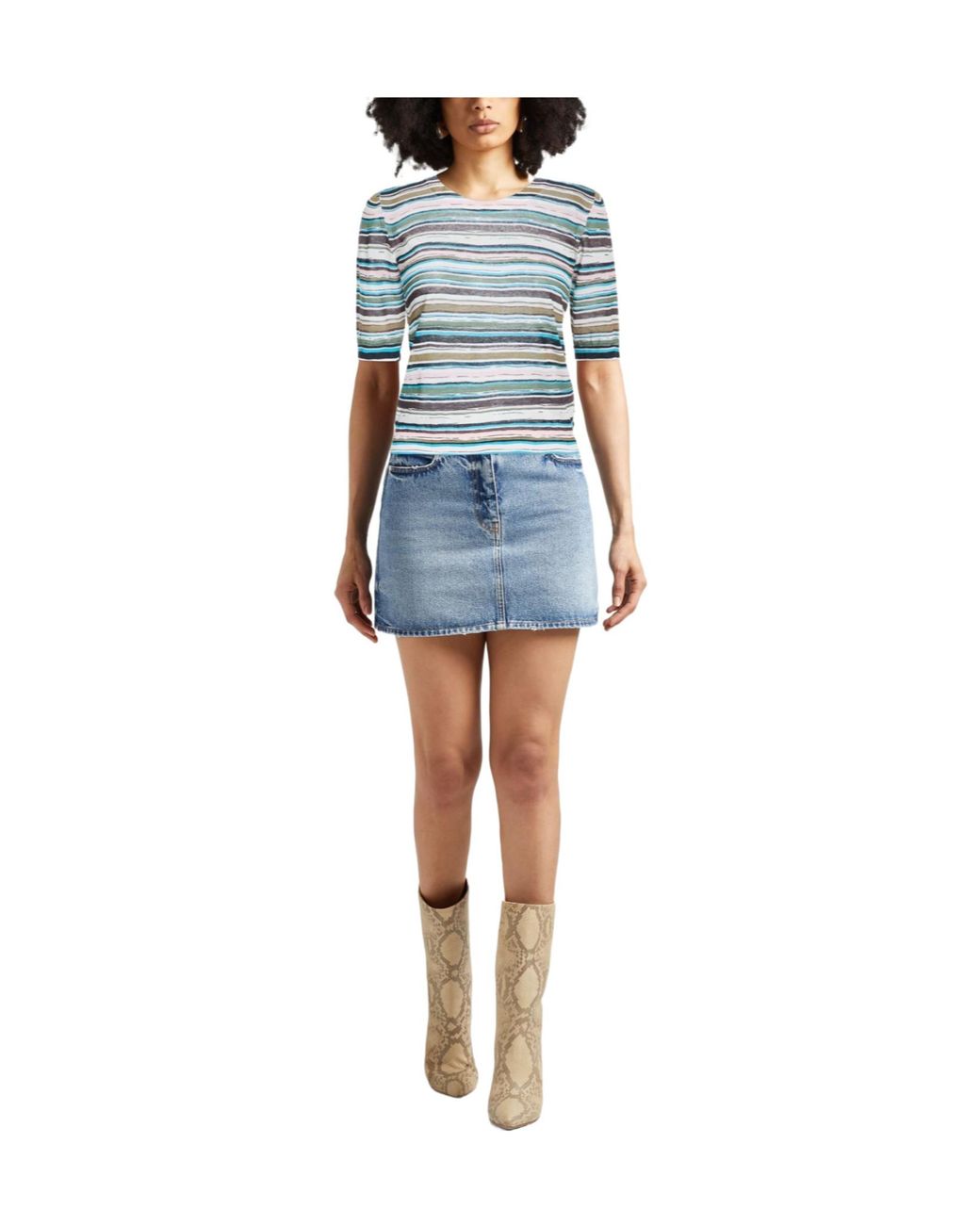 Max Mara Blue Striped Boat-Neck Knit Top