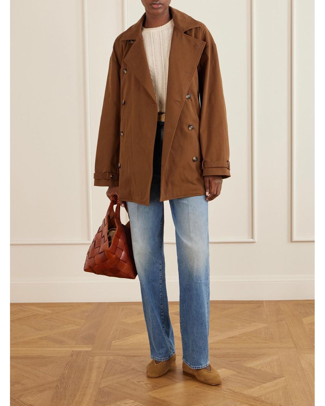 Doen Brown Belted Cotton-Blend Trench Coat