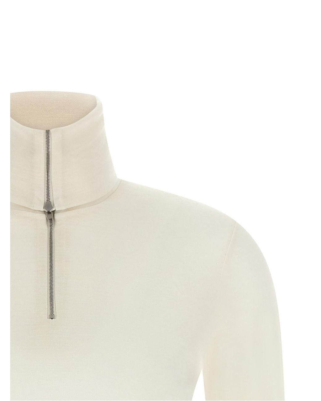 Jil Sander White Slim Half Zip Sweater