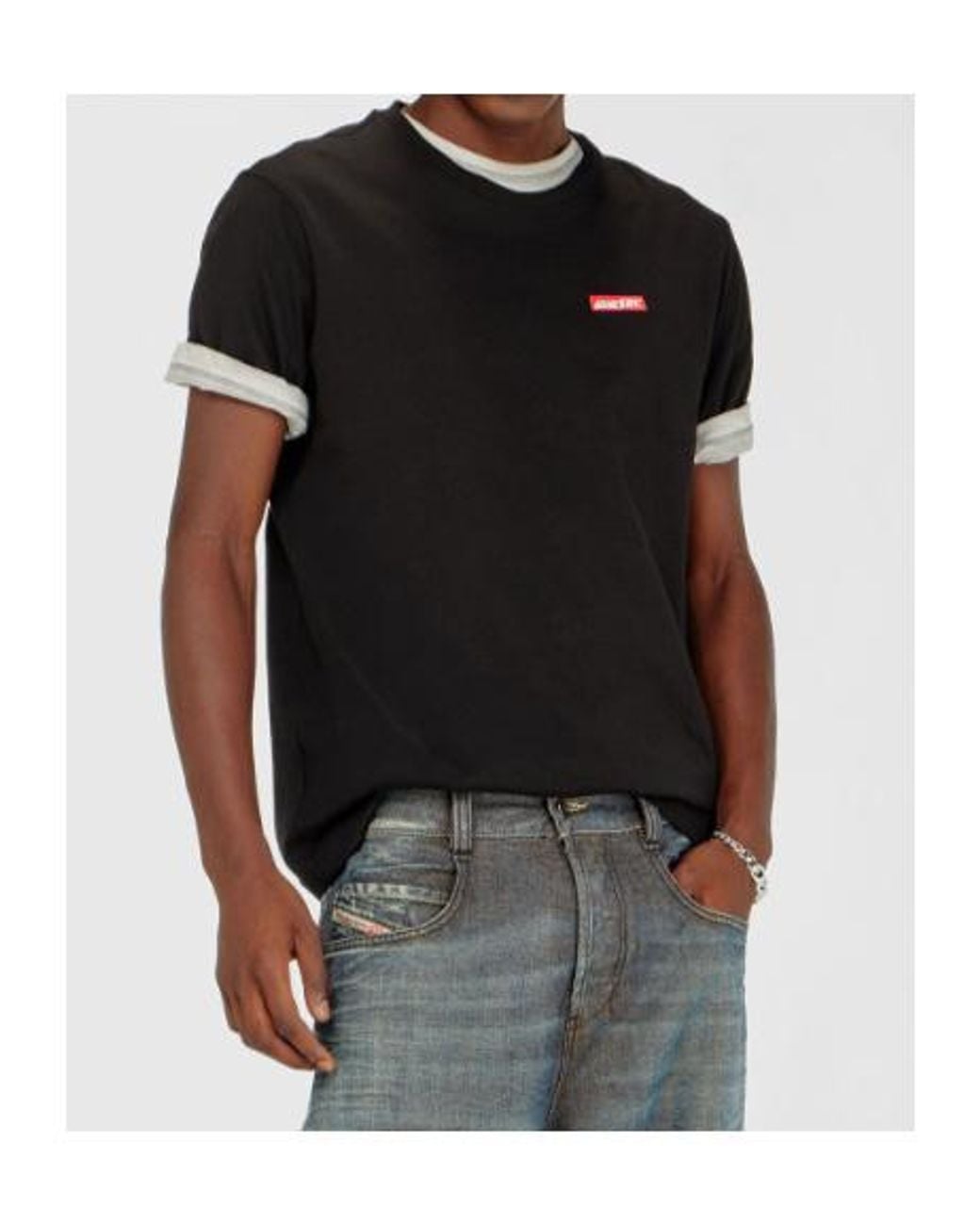 DIESEL Black Cotton T-Shirt With Logo Patch for men