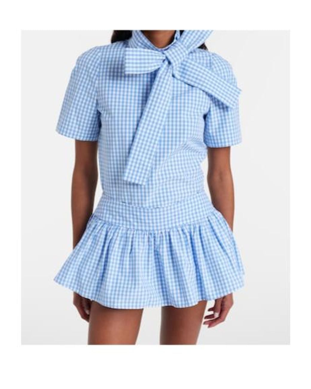 ShuShu/Tong Blue Bow-Detail Gingham Cotton Top