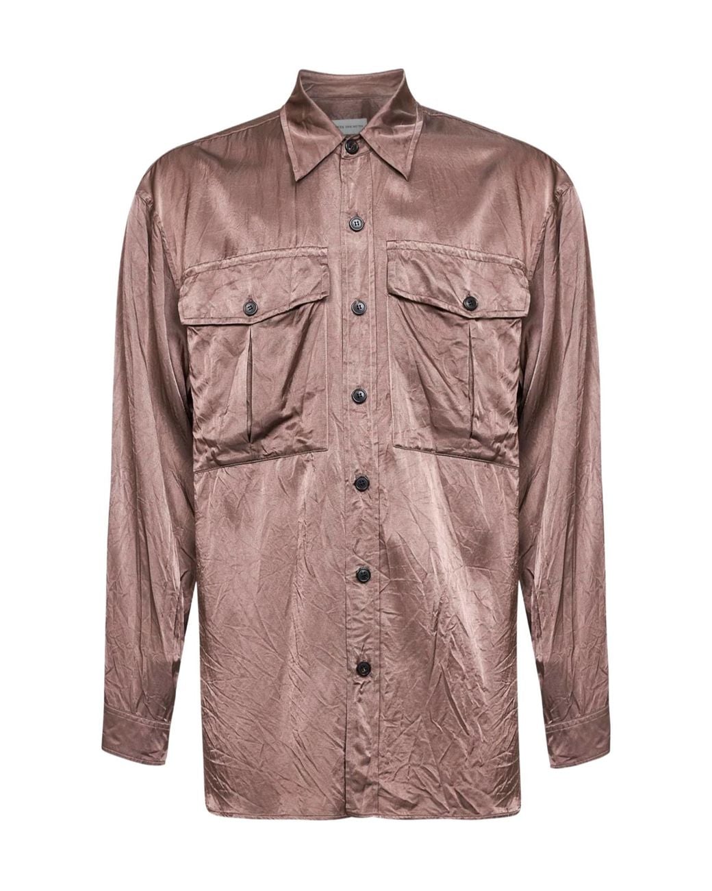 Dries Van Noten Pink Long-Sleeved Satin Shirt for men