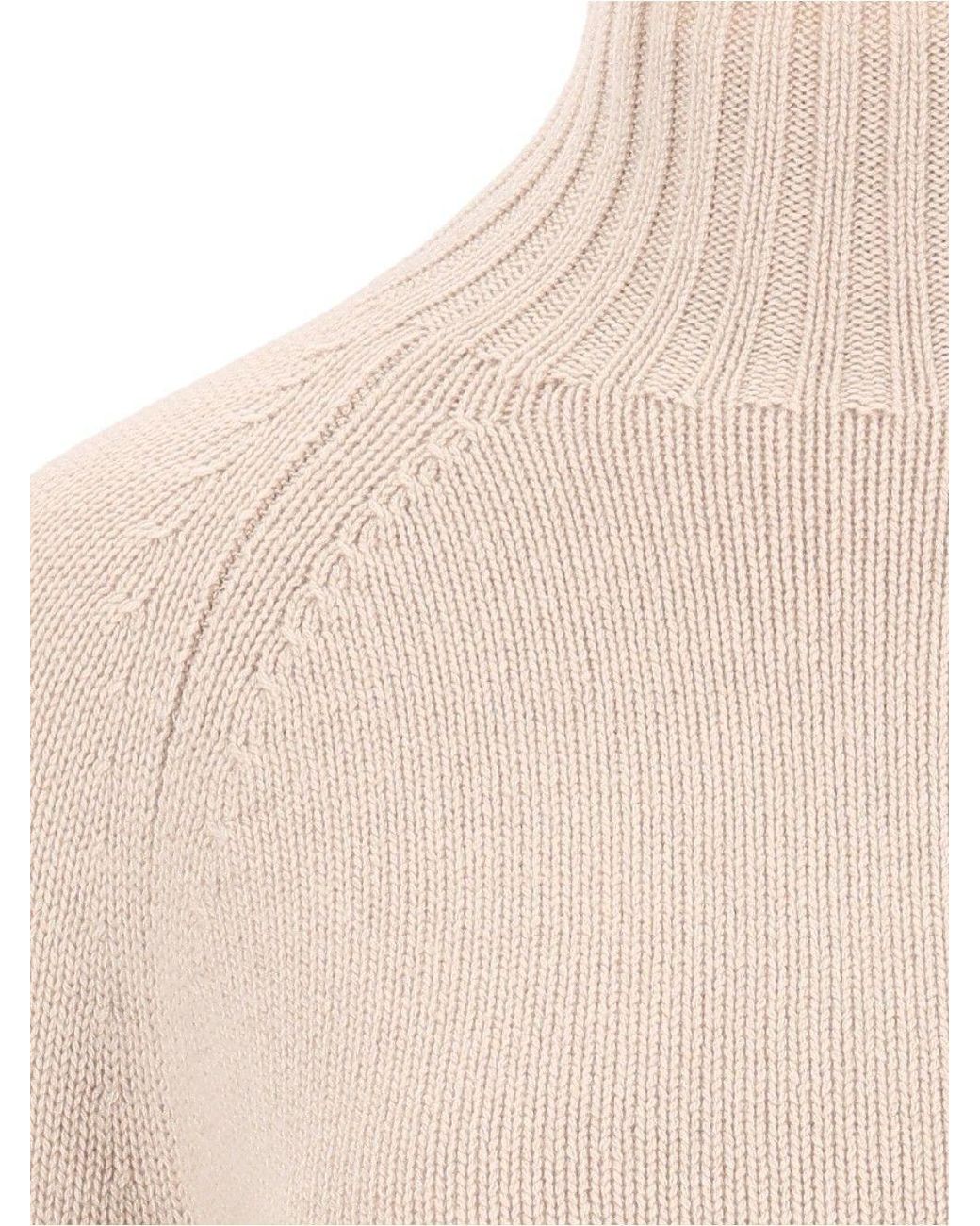 Max Mara Natural Ribbed Turtleneck Knitted Jumper