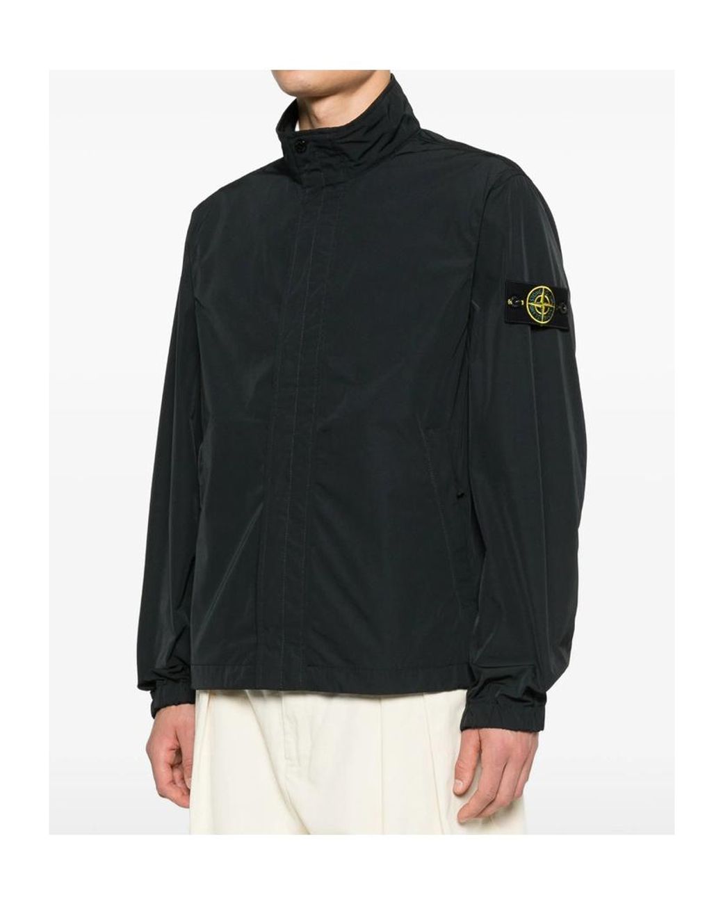 Stone Island Black Logo Patch High Neck Jacket for men
