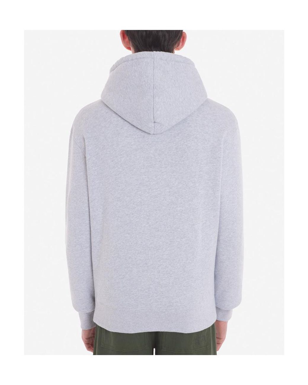 Maison Kitsuné Gray Maison Kitsuné Logo Printed Drawstring Hoodie for men