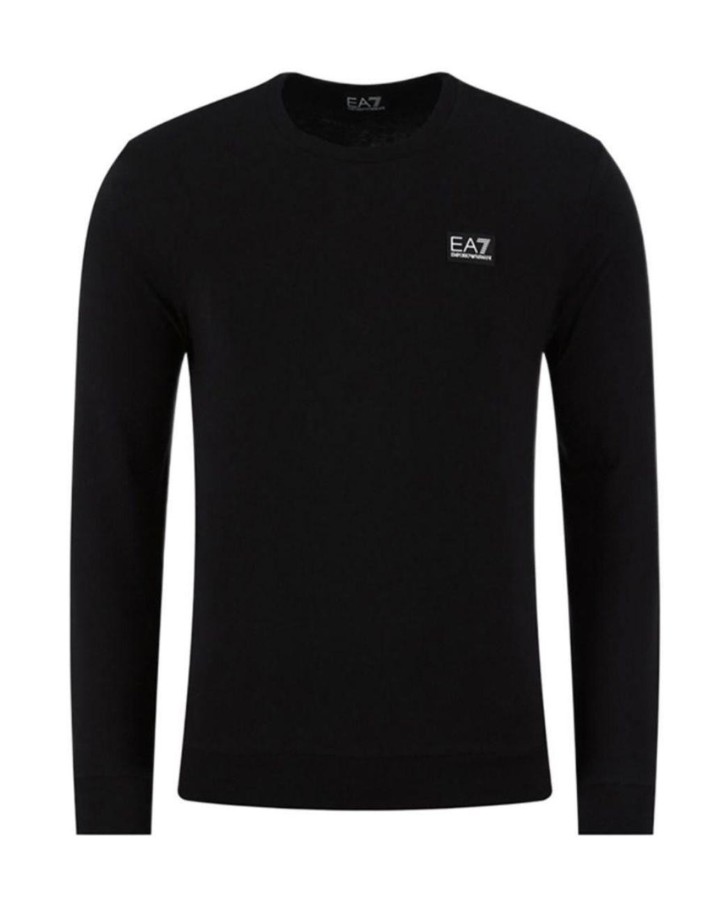 EA7 Black Round Collar Long Sleeve Sweater for men