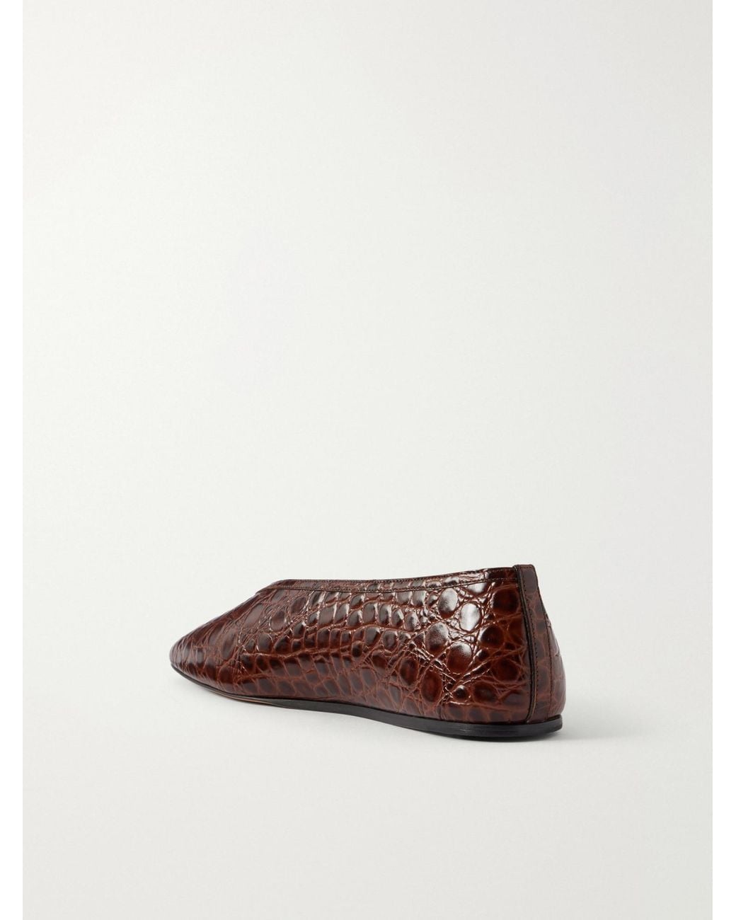 Le Monde Beryl Brown Luna Croc-Effect Leather Flats