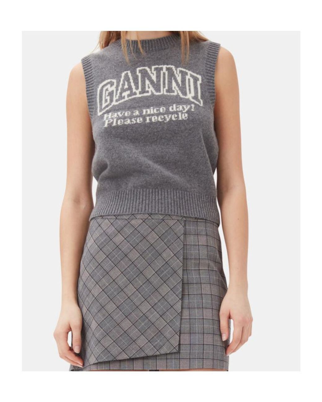Ganni Gray Logo Intarsia Knitted Vest