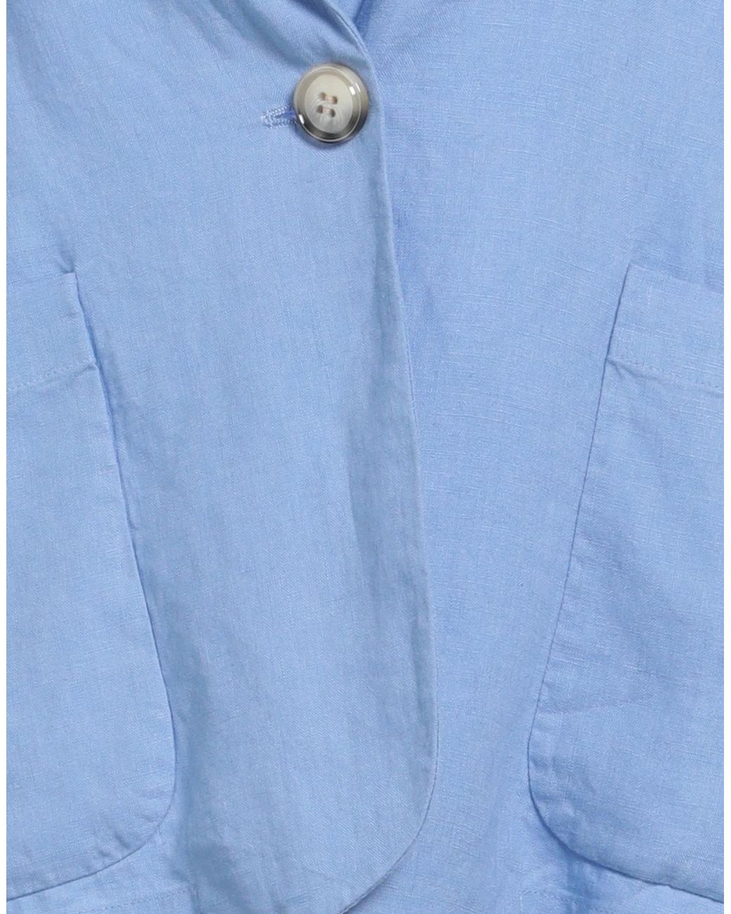 MAX&Co. Blue Solid Color Linen Blazer