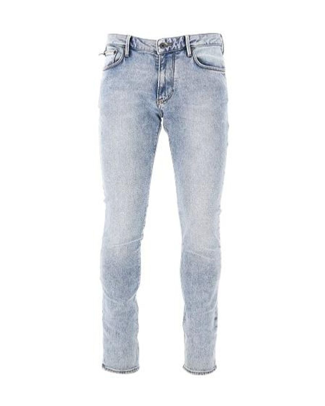 Emporio Armani Blue Five-Pocket Slim Fit Stone-Washed Jeans for men