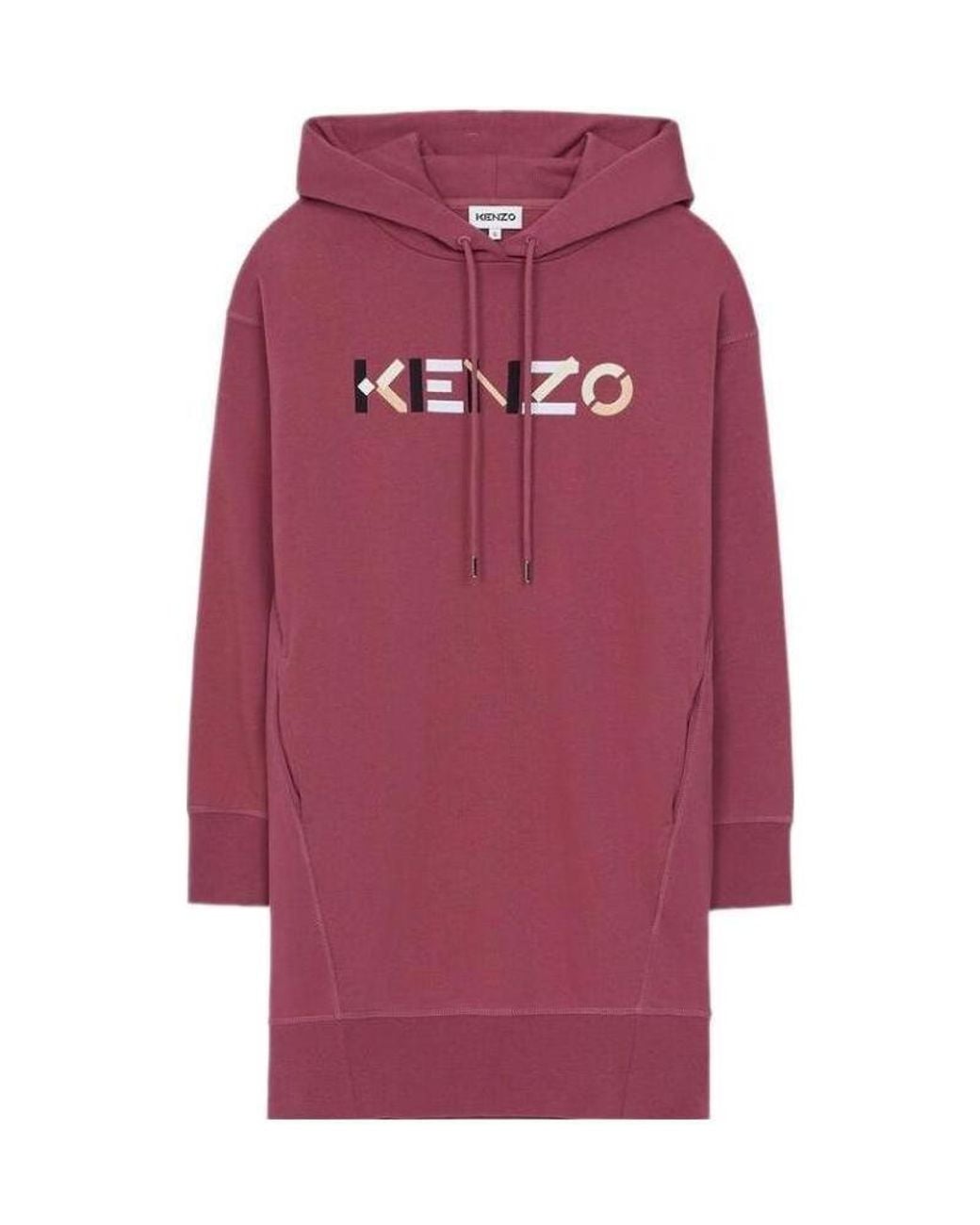 KENZO Red Logo Drawstring Sweatshirt Dress
