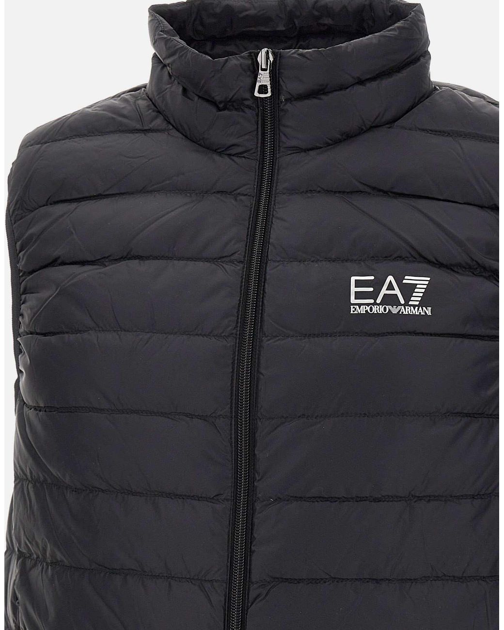 EA7 Black Logo Printed Quilted Padded Gilet for men