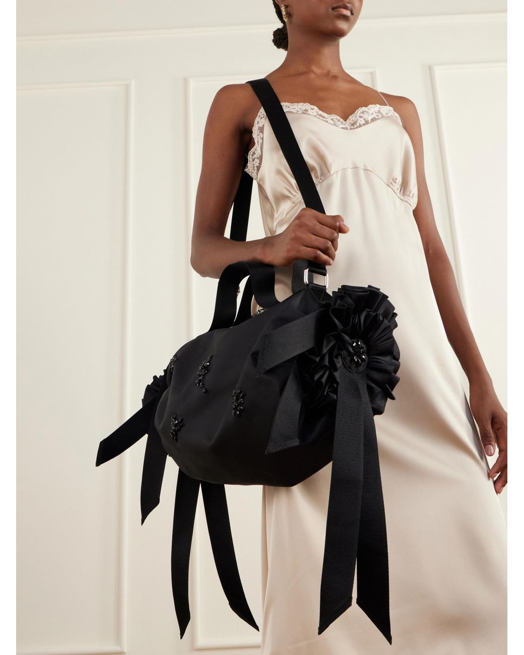 Simone Rocha Black Crystal-Embellished Satin Shoulder Bag