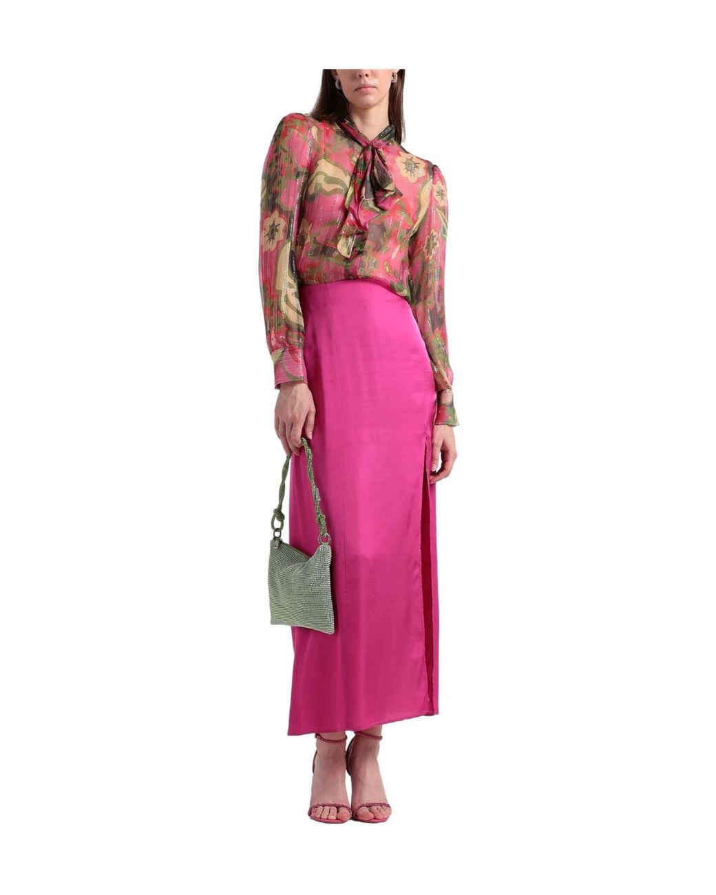 MAX&Co. Red Floral Chiffon Bow Blouse