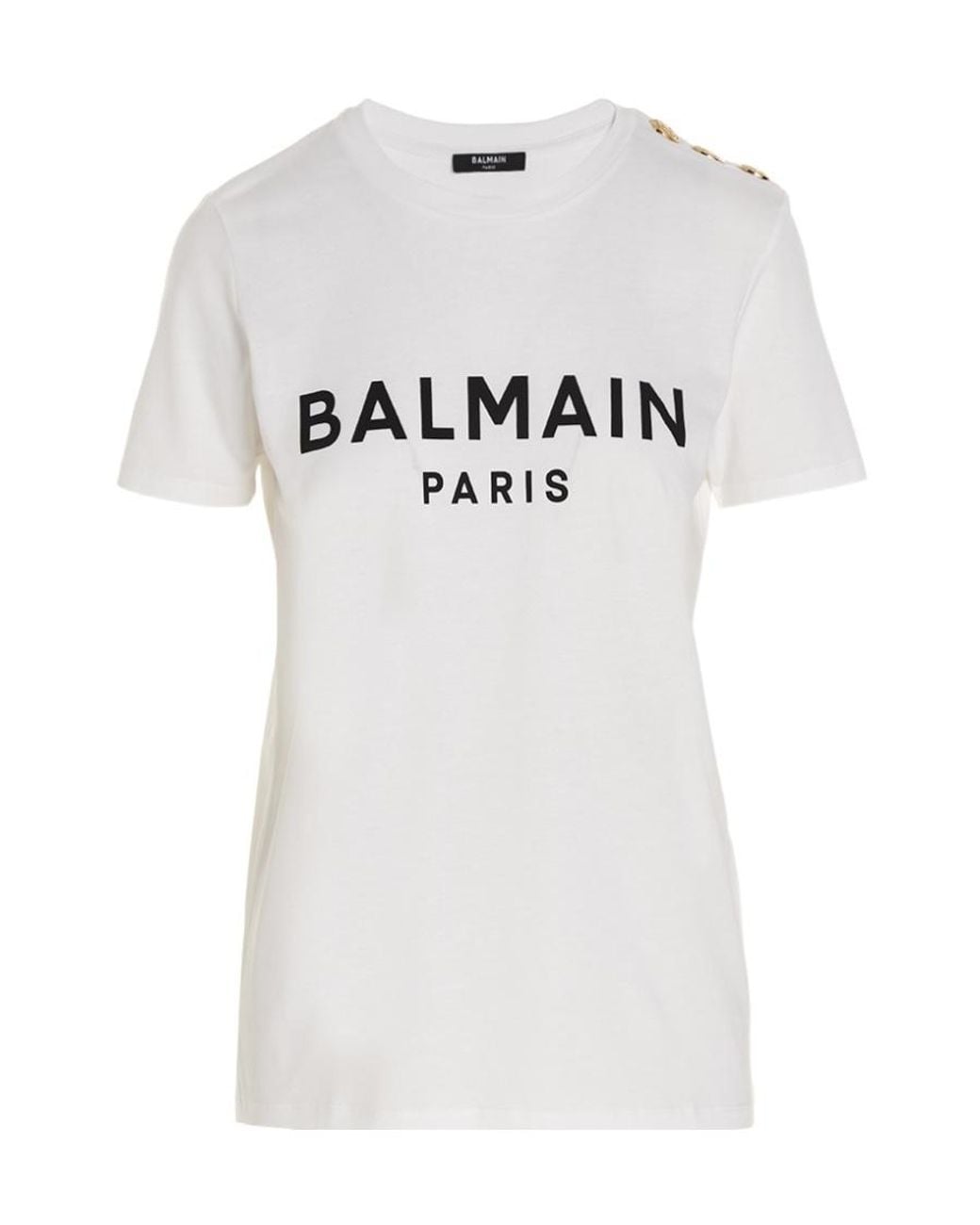 Balmain White Logo Printed Crewneck T-Shirt