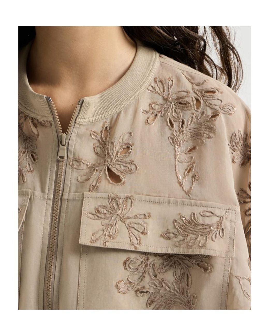 Brunello Cucinelli Natural Cotton Organza Outerwear Jacket With Dazzling Broderie Anglaise