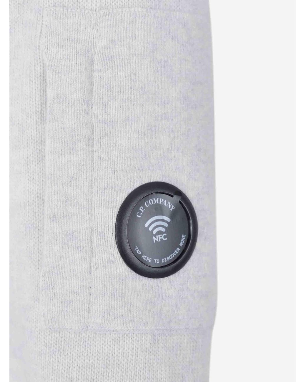 C P Company White Lambswool Lens Half Zip Sweater for men