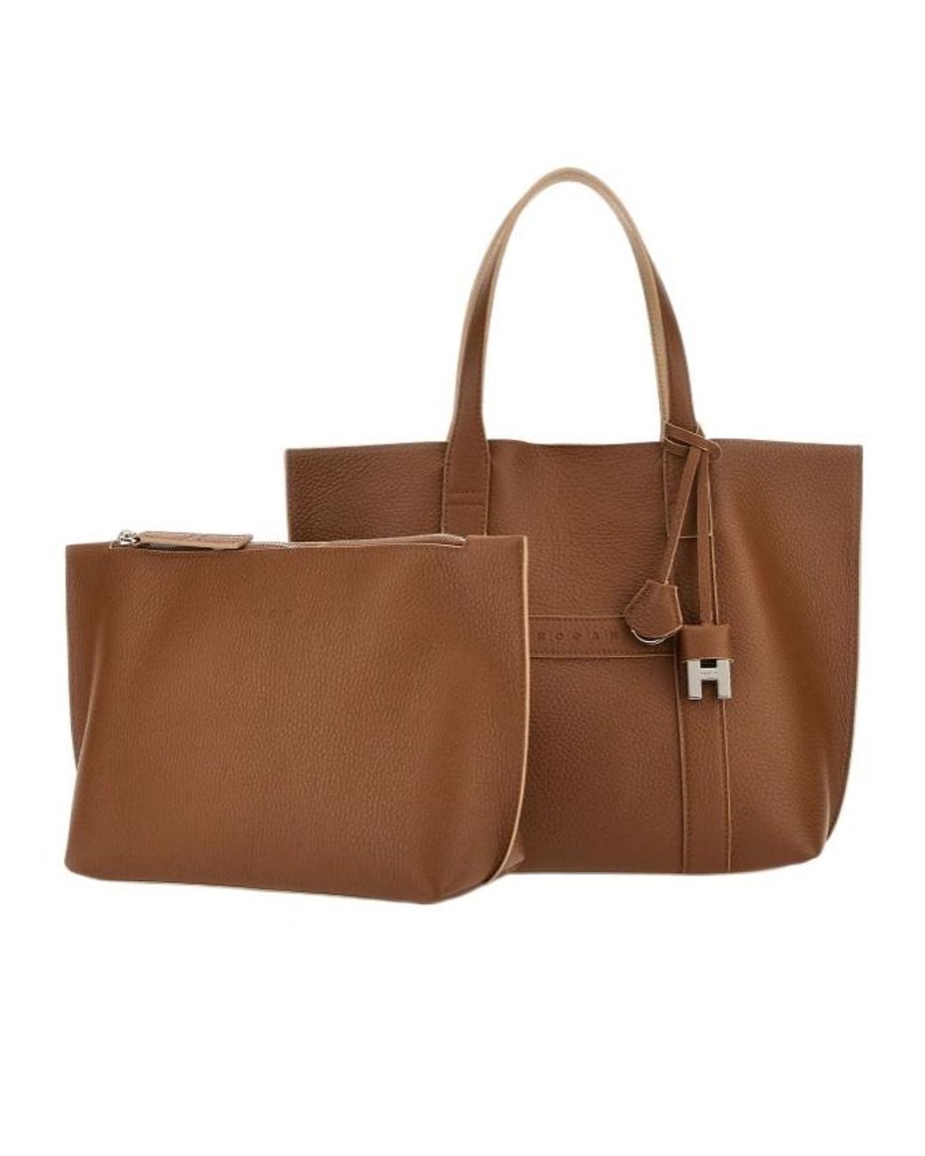 Hogan Brown Logo Embossed Top Handle Bag